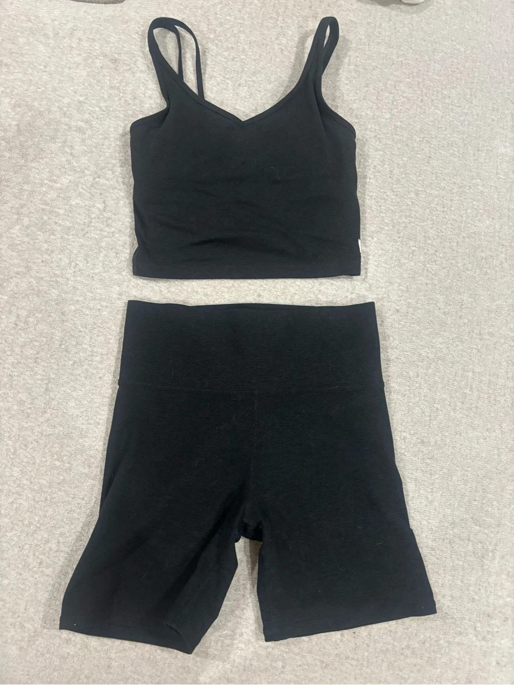 Vuori Black Crop Tank and High-Waist Bike Shorts Set